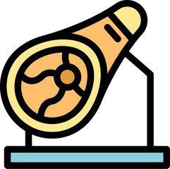 Sliced iberian ham leg placed on a wooden stand, ready to be savored