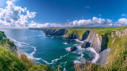 Scenic Coastal View with Cliffs and Vibrant Blue Ocean Waves