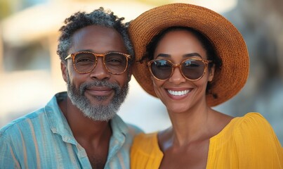 Portrait Mature African American old handsome and beauty couple travel outdoor, Generative AI