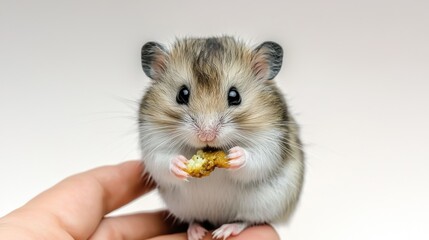 Cute Hamster Eating in Hand Closeup