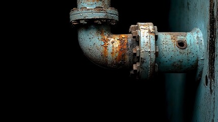 Industrial Rusty Pipeline Close-Up with Corroded Metal Joint and Dark Background for Background and Texture Use