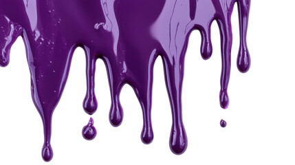 Purple paint dripping down on transparent background