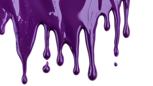Purple paint dripping down on transparent background