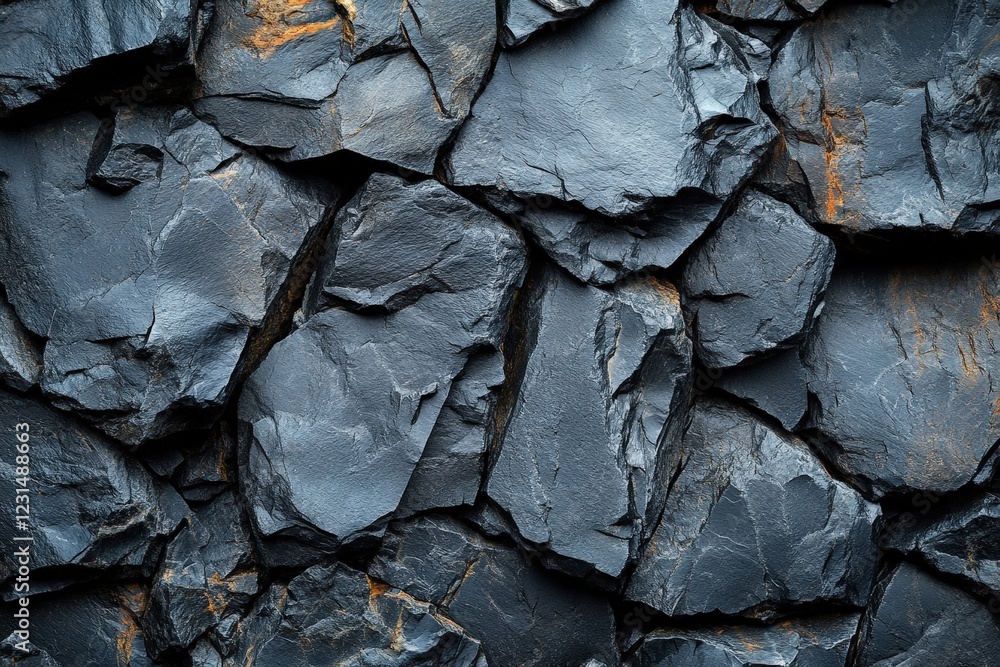 Poster close up view of textured rock wall surface with various colors and patterns in natural setting