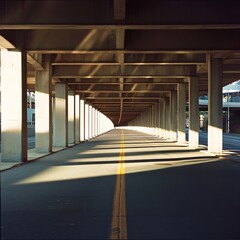 Urban Perspective View Underneath Modern Concrete Overpass