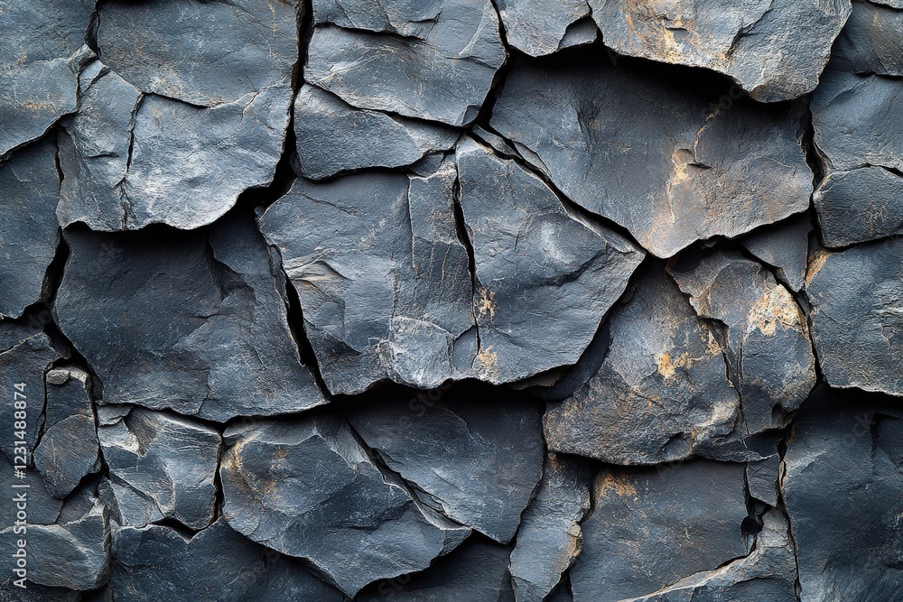 Poster close up view of a natural rock wall with unique textures and patterns in earthy tones