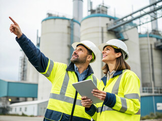 Construction Workers Collaborating at Industrial Site with Clarity and Focus on Project Goals