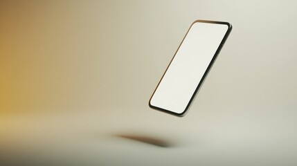 Modern smartphone floating with blank white screen and soft shadow