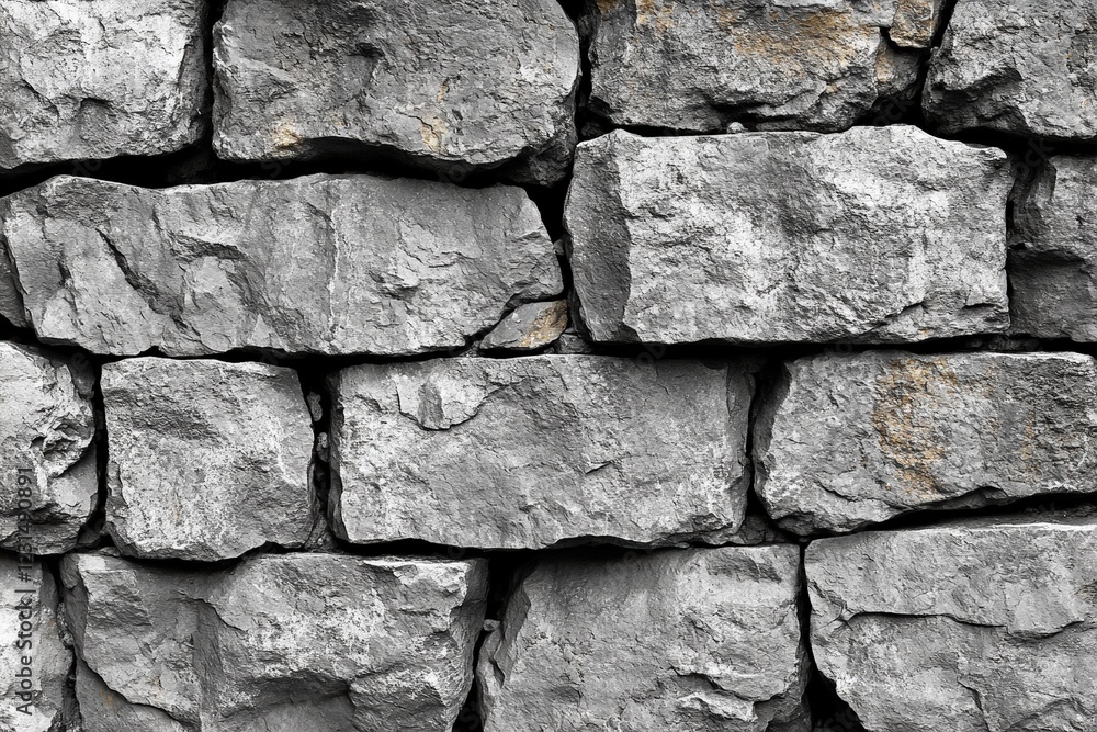 Poster stone wall with textured surface against a solid black background for architectural and design conce