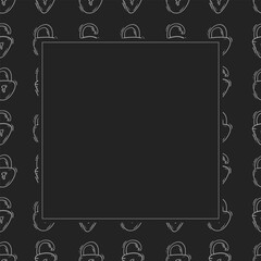 padlock frame. doodle padlock square frame. hand drawn padlock frame background. padlock background