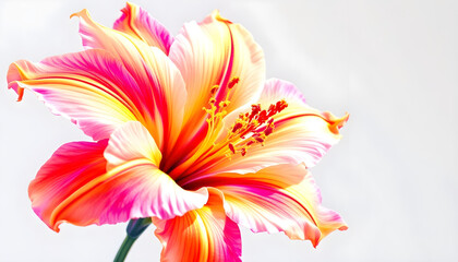 Fototapeta premium Botanical illustration of a stunning pink and orange flower with smooth, curved petals. The digital artwork captures the subtle color transitions and fine veins of each petal, creating a soft yet vibr