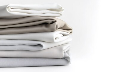 Stack of folded soft and luxurious bedding items in natural colors