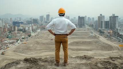 Construction engineer inspecting large urban development project in lima, peru