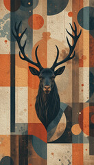 Reindeer . Oil painting. Logo design for use in graphics. Print on a T-shirt, design for printing on wall decorations.