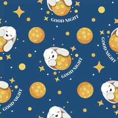  Seamless pattern with moon and stars. Seamless pattern good night.