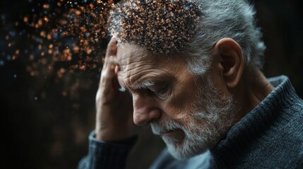 Old man with Alzheimer dementia Memory loss concept, Generative AI
