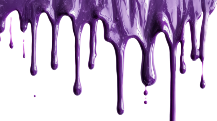 Purple paint dripping down on transparent background