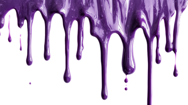 Purple paint dripping down on transparent background