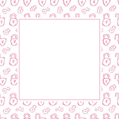 padlock frame. doodle padlock square frame. hand drawn padlock frame background. padlock background