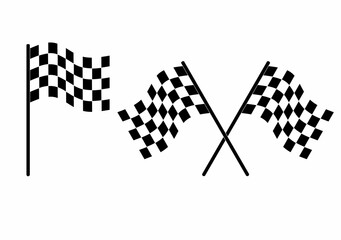 Race flag icon set featuring checkered, plain, and crossed flags. Ideal for motorsport designs, racing events, banners, logos, and digital or print projects
