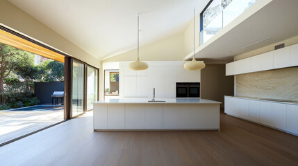 Modern kitchen interior design featuring open space and natural light with stylish decor