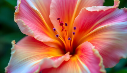 Fototapeta premium Botanical illustration of a stunning pink and orange flower with smooth, curved petals. The digital artwork captures the subtle color transitions and fine veins of each petal, creating a soft yet vibr