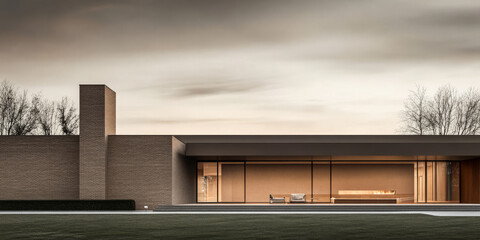 Modern architectural design showcases minimalism and nature integration in sunset light