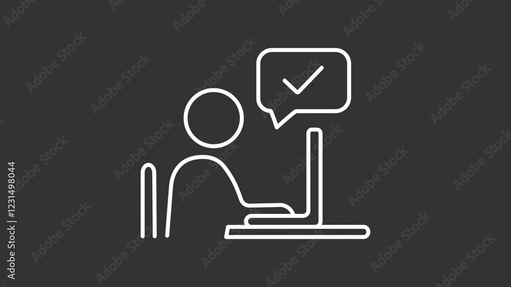 Poster work approve white line animation. workflow animated icon. shaking head. chat bubble showing up. wor