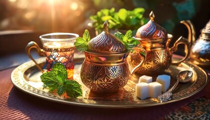 Elegant Ramadan Kareem Background with Lanterns, Crescent Moon, and Floral Patterns in Gold and Blue