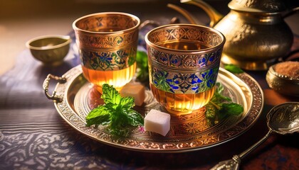 Elegant Ramadan Kareem Background with Lanterns, Crescent Moon, and Floral Patterns in Gold and Blue