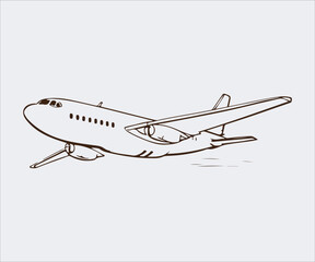 airplane doodle drawing, vector illustration graphic