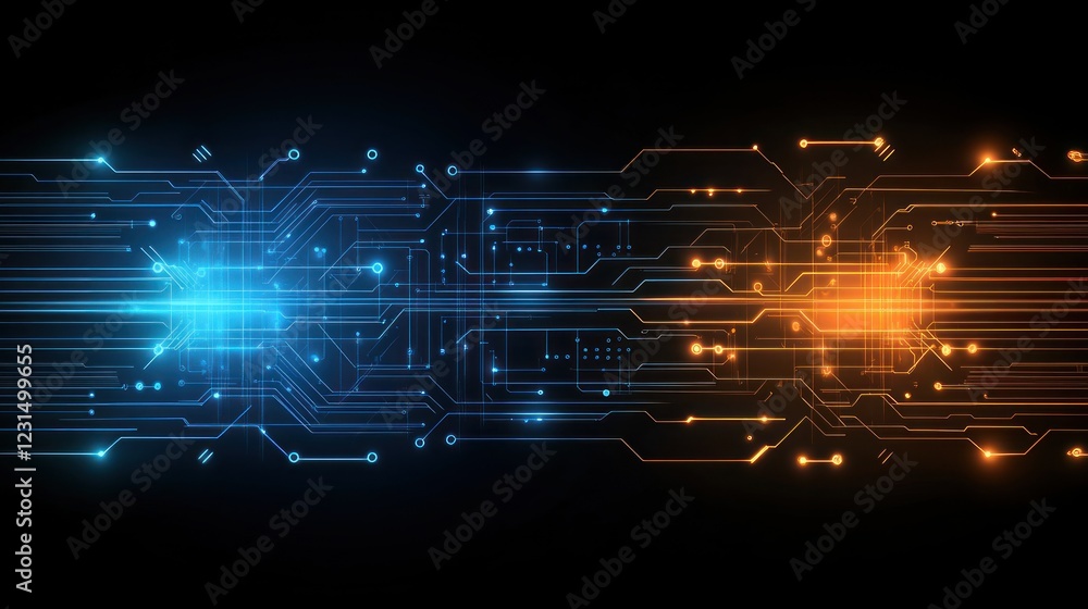 Poster abstract digital technology background with glowing circuit board.