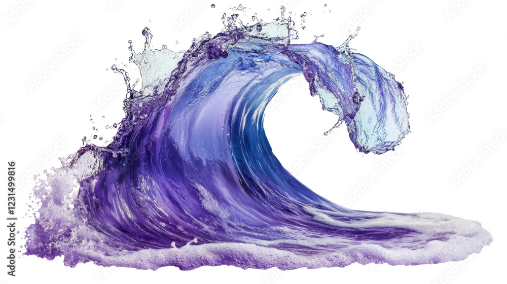 Poster purple and blue wave splashing with foam on transparent background