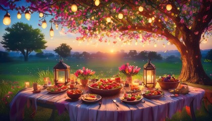 Elegant Ramadan Kareem Background with Lanterns, Crescent Moon, and Floral Patterns in Gold and Blue