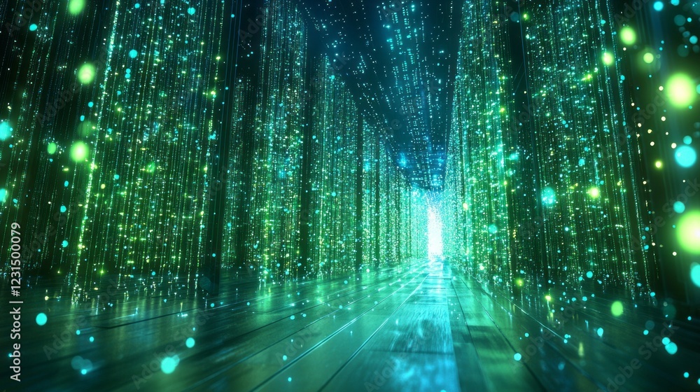 Poster a mesmerizing corridor teeming with luminous particles creates an immersive atmosphere. the vibrant 