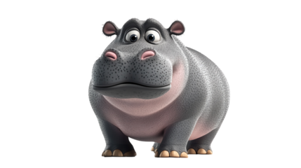 Cute cartoon hippo character standing upright with a friendly expression and rounded body in a playful style