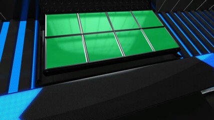 Coming up Next broadcast set with video green screen, professional broadcast Gallery background highlighting on digital LCD board