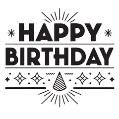 Happy Birthday Black Vector Typography on a Transparent Background