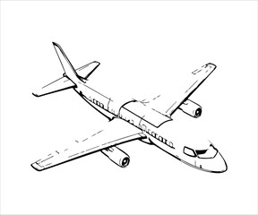Airplane vector illustration. Hand drawn airplane on a white background.
