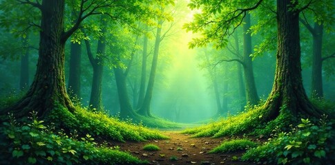 Obraz premium Abstract oil painting of forest floor moss green leaves forest atmosphere, green, forest, atmosphere