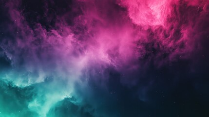 Fototapeta premium Cosmic nebula, vibrant pink teal clouds, stellar background, space art