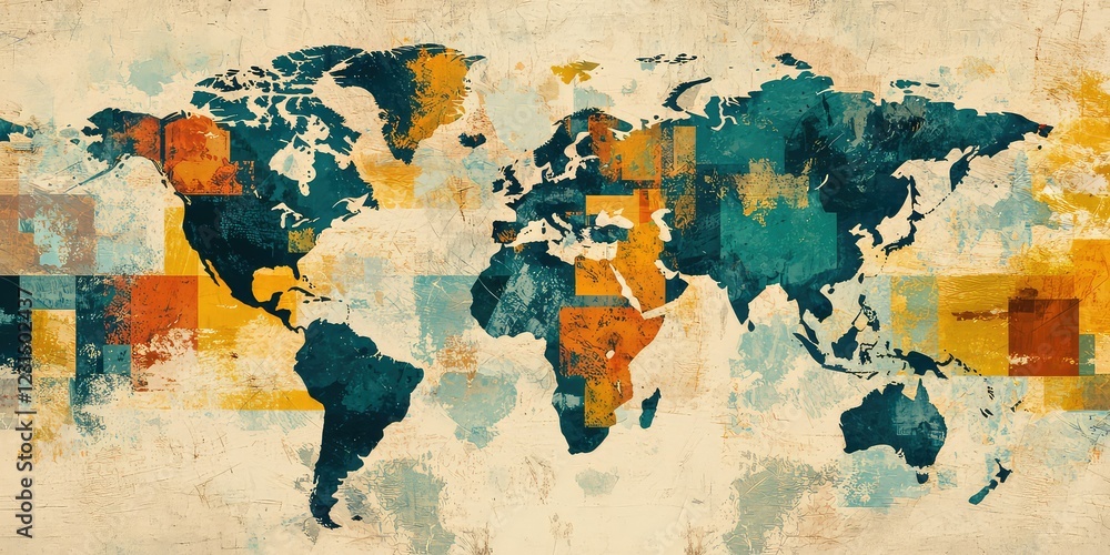Wall mural a creative depiction of global consistency, featuring repeated patterns across continents.