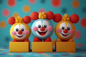 Obraz premium Colorful clown figurines with bright expressions.
