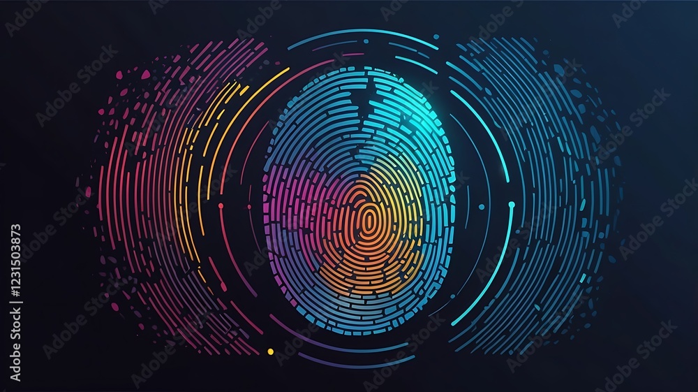Poster biometric security vector, fingerprint and retina scan, futuristic authentication