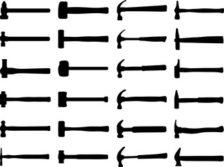 Black silhouettes of hammers 