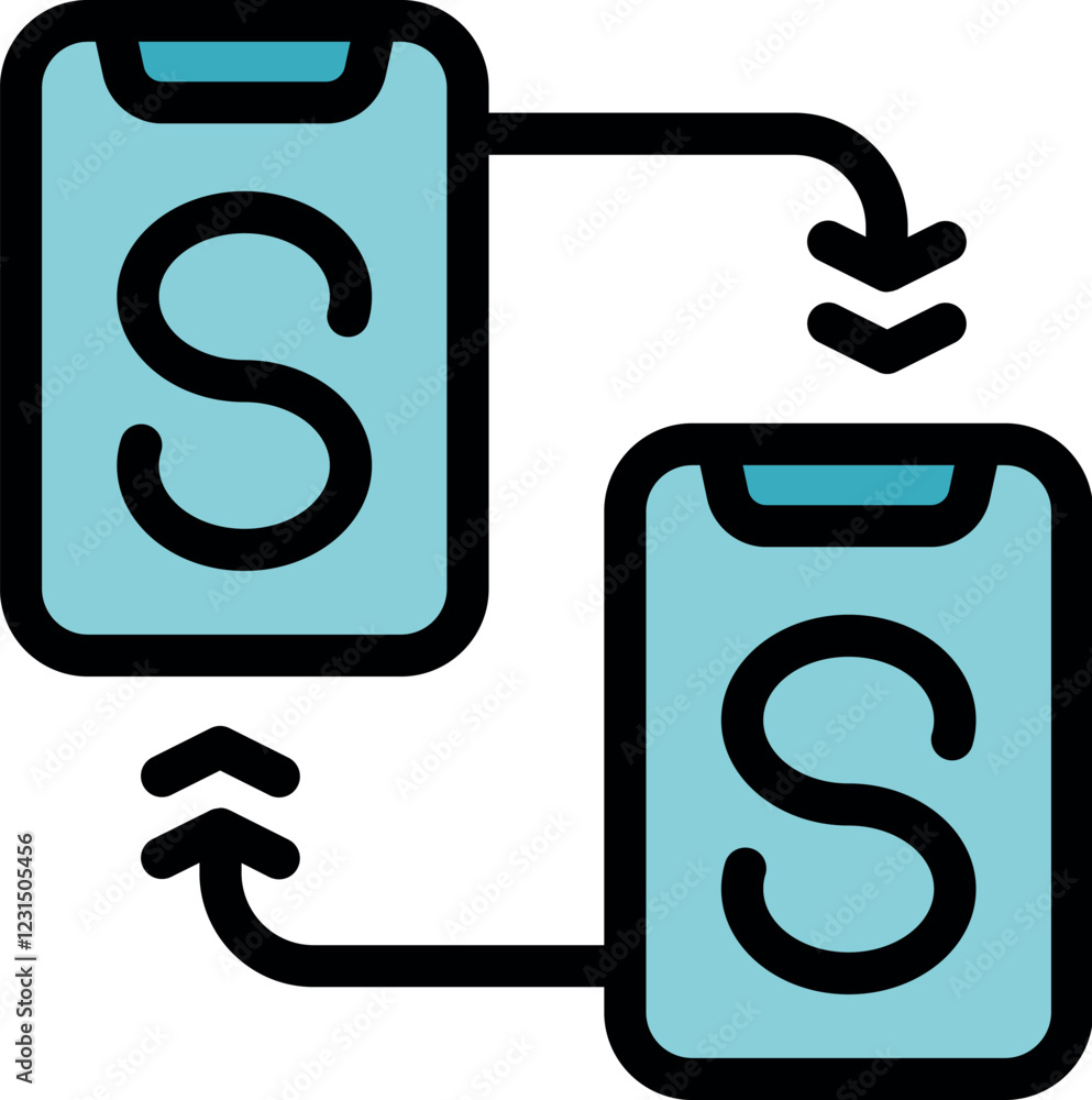Poster two smartphones are exchanging data wirelessly, symbolizing file transfer, synchronization, and mode