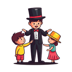 Magician entertaining children magical show cartoon style transparent background colorful environment fun concept