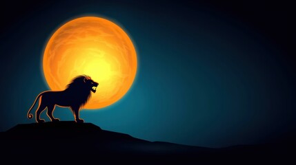 Fototapeta premium lion Profile Silhouette Lion silhouette roaring against a full moon, creating a dramatic and mysterious image
