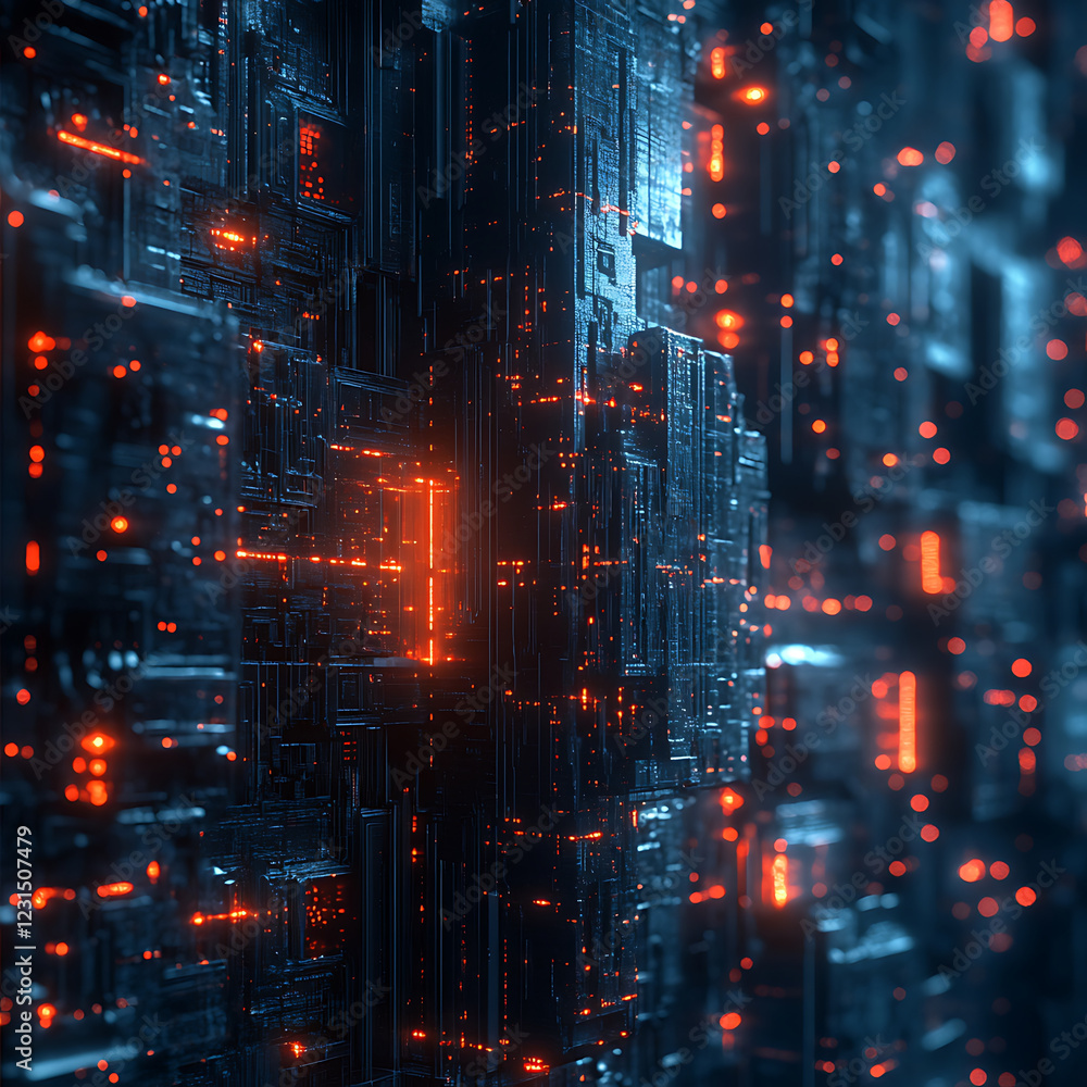 Poster futuristic digital background with glowing circuits and neon lights, showcasing high tech environmen