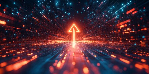 Virtual digital arrow up, financial growth, interest rate increase, inflation, high modern banner, Generative AI